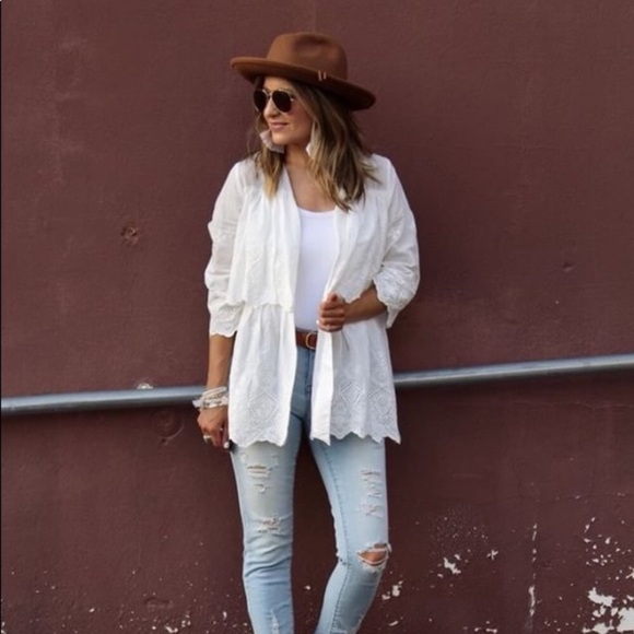 White Eyelet Kimono Cardigan - Picture 2 of 3